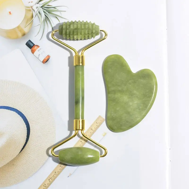 2Pcs Jade Massagers for Face Body Gua Sha Scraper Beauty Facial Roller Set Natural Gouache Stone Massage Slimming Skin Care Lift