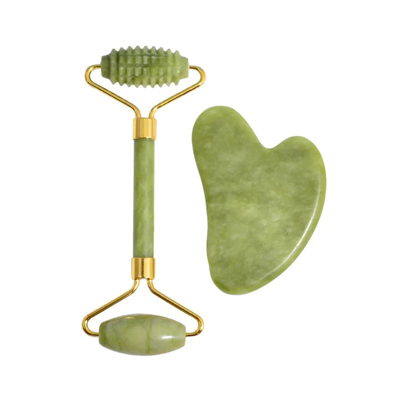 2Pcs Jade Massagers for Face Body Gua Sha Scraper Beauty Facial Roller Set Natural Gouache Stone Massage Slimming Skin Care Lift
